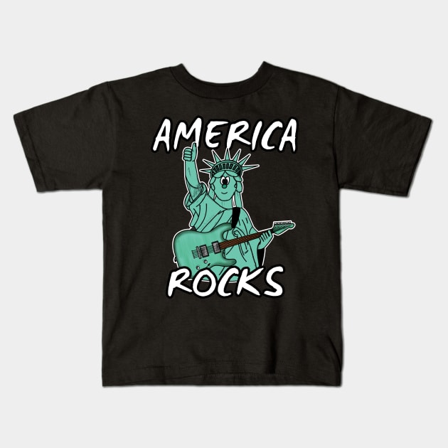 Statue Of Liberty Guitar Electric Guitarist 4th July Kids T-Shirt by doodlerob